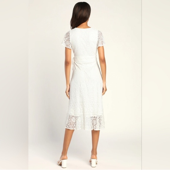 Lulu’s Daily‎ Angel White Lace Flutter Sleeve Midi Wrap Dress - Picture 4 of 15